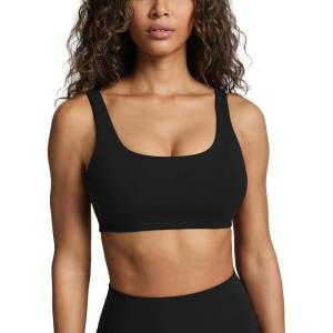 imagePAVOI ACTIVE Buttery Soft Sports Bras for Women  High Support Low Scoop Neck U Back Padded Yoga Gym Workout Bra  FlexFlowBlack