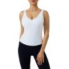 image:imagePAVOI ACTIVE Sports V Neck Tank Top for Women  Low V Front amp Back Mid Support Workout Tight Tank with Shelf Bra  FlexFlowWhite