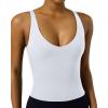 image:imagePAVOI ACTIVE Sports V Neck Tank Top for Women  Low V Front amp Back Mid Support Workout Tight Tank with Shelf Bra  FlexFlowWhite