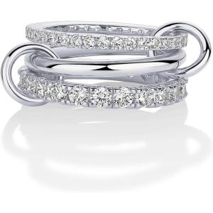 image:imagePAVOI 14K Gold Plated Interlocking Ring for Women  Chunky Connected Bands Interlock Stackable Rings for Women  Trendy Cubic Zirconia Two Tone Interlocked MultiBand Statement JewelryTriple bands plain  CZ  White Gold
