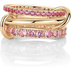 image:imagePAVOI 14K Gold Plated Interlocking Ring for Women  Chunky Connected Bands Interlock Stackable Rings for Women  Trendy Cubic Zirconia Two Tone Interlocked MultiBand Statement JewelryChunky Bands  Fuschia CZ  Yellow Gold