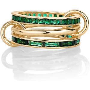 image:imagePAVOI 14K Gold Plated Interlocking Ring for Women  Chunky Connected Bands Interlock Stackable Rings for Women  Trendy Cubic Zirconia Two Tone Interlocked MultiBand Statement JewelryChunky Bands  Green CZ  Yellow Gold