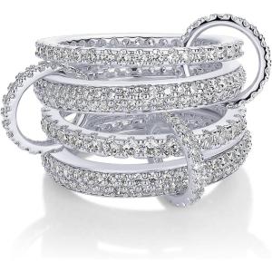 image:imagePAVOI 14K Gold Plated Interlocking Ring for Women  Chunky Connected Bands Interlock Stackable Rings for Women  Trendy Cubic Zirconia Two Tone Interlocked MultiBand Statement JewelryChunky Bands  CZ  White Gold