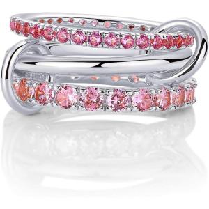 image:imagePAVOI 14K Gold Plated Interlocking Ring for Women  Chunky Connected Bands Interlock Stackable Rings for Women  Trendy Cubic Zirconia Two Tone Interlocked MultiBand Statement JewelryChunky Bands  Fuschia CZ  White Gold