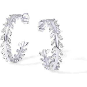 image:imagePAVOI 14K Gold Plated 925 Sterling Silver Post Cubic Zirconia Leaf Hoop Earrings  Gold Hoop Earrings for WomenWhite Gold