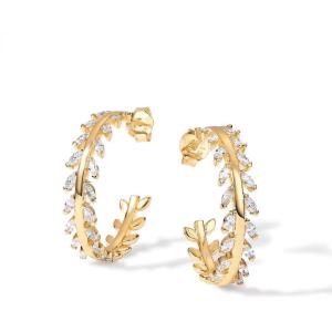image:imagePAVOI 14K Gold Plated 925 Sterling Silver Post Cubic Zirconia Leaf Hoop Earrings  Gold Hoop Earrings for WomenYellow Gold