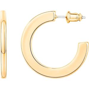 image:imagePAVOI 14K Gold Plated Hoop Earrings For Women  4mm Flat Infinity Gold Hoops Women Earrings  Gold Plated Loop Earrings For Women  Lightweight Hoop Earrings Set30 Millimeters