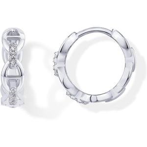 image:imagePAVOI 14K Gold Plated Sterling Silver Posts Cubic Zirconia Chained Huggie Earrings for Women  Small CZ Chain HoopsWhite Gold