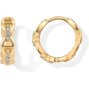 image:imagePAVOI 14K Gold Plated Sterling Silver Posts Cubic Zirconia Chained Huggie Earrings for Women  Small CZ Chain HoopsYellow Gold
