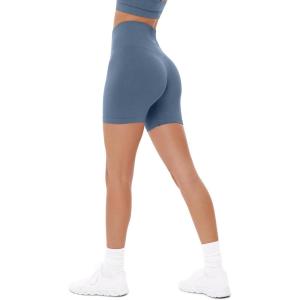 image:imagePAVOI ACTIVE Seamless Shorts  Sculpting Compression High Waisted 45 amp 6 Scrunch Butt Ribbed SculptForm Biker ShortsDusty Blue