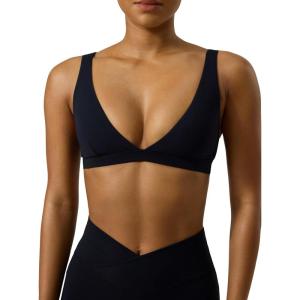 image:imagePAVOI ACTIVE Deep V Neck Sports Bra for Women  Low Coverage Open Back V Plunge Low Cut Workout Bra Removable Pads  FlexFlowBlack