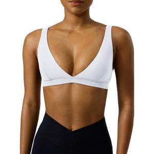 image:imagePAVOI ACTIVE Deep V Neck Sports Bra for Women  Low Coverage Open Back V Plunge Low Cut Workout Bra Removable Pads  FlexFlowWhite