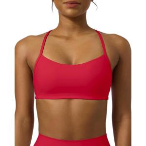 image:imagePAVOI ACTIVE Yoga Racerback Bras for Women  Buttery Soft Low Support Scoop Neck YBack Thin Strap Sports Bra  FlexFlowChilli Red