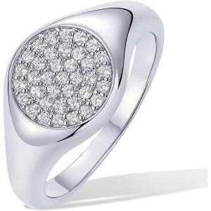 image:imagePAVOI 14K Gold Plated Signet Pinky Ring 21mm Thin Band Round Cubic Zirconia Womens JewelryWhite Gold