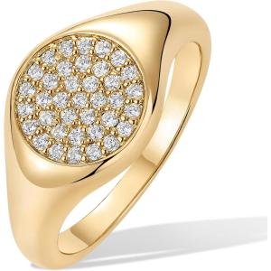 image:imagePAVOI 14K Gold Plated Signet Pinky Ring 21mm Thin Band Round Cubic Zirconia Womens JewelryYellow Gold