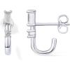 image:imagePAVOI 18K Gold Plated 925 Sterling Silver Posts Cubic Zirconia Half Huggie Earrings  Small Hoop Earrings for Women  Constellation Baguette CZ Dainty Stud Cuff EarringWhite Gold