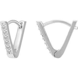 image:imagePAVOI 14K Gold Plated 925 Sterling Silver Post VShaped Huggie Earrings  Cubic Zirconia Studded Small Hoop Earrings for Women in Rose White and Yellow GoldWhite Gold