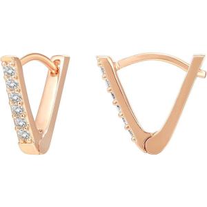 image:imagePAVOI 14K Gold Plated 925 Sterling Silver Post VShaped Huggie Earrings  Cubic Zirconia Studded Small Hoop Earrings for Women in Rose White and Yellow GoldRose Gold