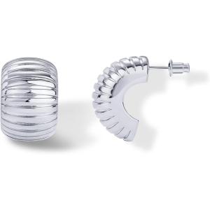 image:imagePAVOI 14K Gold Plated Ribbed Hoop Earrings for Women  Chunky Ridge Statement Earrings  Boho Puffy Croissant Huggie Hoops Trendy Gold JewelryWhite Gold