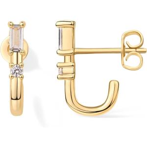 image:imagePAVOI 18K Gold Plated 925 Sterling Silver Posts Cubic Zirconia Half Huggie Earrings  Small Hoop Earrings for Women  Constellation Baguette CZ Dainty Stud Cuff EarringYellow Gold