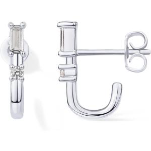 image:imagePAVOI 18K Gold Plated 925 Sterling Silver Posts Cubic Zirconia Half Huggie Earrings  Small Hoop Earrings for Women  Constellation Baguette CZ Dainty Stud Cuff EarringWhite Gold