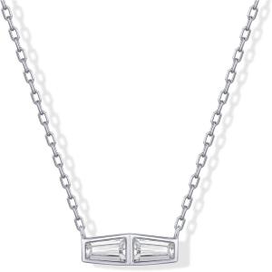 image:imagePAVOI 14K Gold Plated Dainty Tapered Baguette Cubic Zirconia Pendant Necklace  Trendy Chain Necklaces for WomenWhite Gold