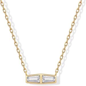 image:imagePAVOI 14K Gold Plated Dainty Tapered Baguette Cubic Zirconia Pendant Necklace  Trendy Chain Necklaces for WomenYellow Gold