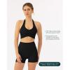 image:imagePAVOI ACTIVE Ruching Workout Halter Bra for Women  Low Support V Neck Yoga Backless Sports Bra Padded Halter Top  FlexFlowBlack