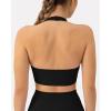 image:imagePAVOI ACTIVE Ruching Workout Halter Bra for Women  Low Support V Neck Yoga Backless Sports Bra Padded Halter Top  FlexFlowBlack