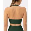 image:imagePAVOI ACTIVE Ruching Workout Halter Bra for Women  Low Support V Neck Yoga Backless Sports Bra Padded Halter Top  FlexFlowPine Green