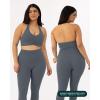 image:imagePAVOI ACTIVE Ruching Workout Halter Bra for Women  Low Support V Neck Yoga Backless Sports Bra Padded Halter Top  FlexFlowThunder