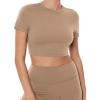 image:imagePAVOI ACTIVE Athleisure Crop Tee  Low Support Crew Neck Short Cap Sleeves Lounge Workout Womens Cropped Top  LuxeCloudSand