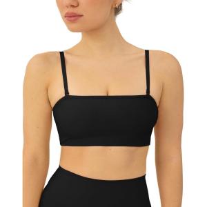 image:imagePAVOI ACTIVE Sports Bandeau Bras for Women  Padded Low Support Workout Yoga Bandeau Bra with Convertible Straps  FlexFlowBlack