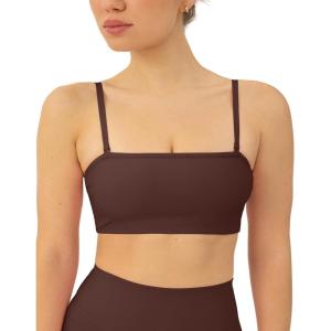 image:imagePAVOI ACTIVE Sports Bandeau Bras for Women  Padded Low Support Workout Yoga Bandeau Bra with Convertible Straps  FlexFlowCocoa