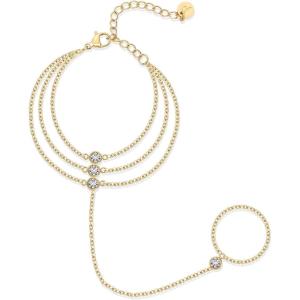 image:imagePAVOI Waterproof Layered Hand Chain Bracelet for Women  14K Gold Plated Loop Chain Dainty Gold Bracelets with Cubic Zirconia  Stainless Steel Adjustable Trendy Summer Fashion JewelryYellow Gold