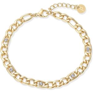 image:imagePAVOI Waterproof Curb Chain Bracelet for Women  14K Gold Plated Adjustable Chain Gold Bracelets for Women with Cubic Zirconia  Stackable Stainless Steel Trendy Summer JewelryYellow Gold