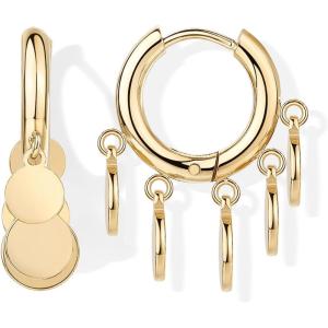 image:imagePAVOI Waterproof Gold Dangle Earrings for Women  14K Gold Plated Round Charm Drop Dangle Huggie Earrings  Dainty Lightweight Stainless Steel Trendy Summer JewelryYellow Gold
