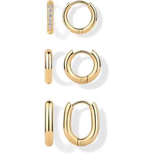 image:imagePAVOI Waterproof Huggie Hoop Earrings Set for Women  Stainless Steel Pack of 3 with Cubic Zirconia  Huggie Hoops Luxe Styles  Trendy Fashion Piercing JewelryYellow Gold