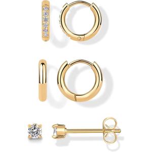 image:imagePAVOI Waterproof Huggie Hoop Earrings Set for Women  Stainless Steel Pack of 3 with Cubic Zirconia  Huggie Hoops Stud amp Luxe Styles  Trendy Fashion Piercing JewelryYellow Gold