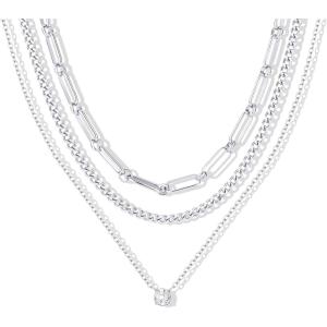 image:imagePAVOI Waterproof Layered Necklaces for Women  14K Gold Plated Multi Layered Chain and Pendant with Cubic Zirconia  Stainless Steel Trendy Gold Necklace StackWhite Gold