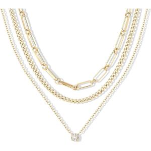image:imagePAVOI Waterproof Layered Necklaces for Women  14K Gold Plated Multi Layered Chain and Pendant with Cubic Zirconia  Stainless Steel Trendy Gold Necklace StackYellow Gold