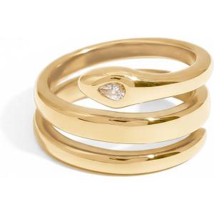 image:imagePAVOI Waterproof Open Wrap Ring for Women  14K Gold Plated Snake Gold Band with Cubic Zirconia  Double Open Wrap Around Rings  Stainless Steel Trendy Summer JewelryYellow Gold