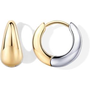 image:imagePAVOI Waterproof Reversible Chunky Hoop Earrings with Mixed Metals  14K Gold Plated Thick Two Tone Hoop Earrings Two Ways  Stainless Steel Hypoallergenic Statement Jewelry12 Millimeters