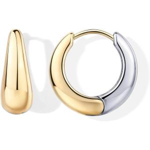 image:imagePAVOI Waterproof Reversible Chunky Hoop Earrings with Mixed Metals  14K Gold Plated Thick Two Tone Hoop Earrings Two Ways  Stainless Steel Hypoallergenic Statement Jewelry18 Millimeters