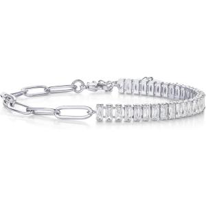 image:imagePAVOI 14K Gold Plated Paperclip Tennis Bracelets for Women  Link Chain Gold Bracelet for Women with Cubic Zirconia  Adjustable Trendy Bridal JewelryWhite Gold