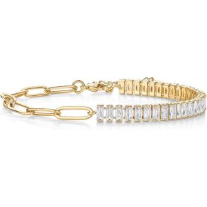image:imagePAVOI 14K Gold Plated Paperclip Tennis Bracelets for Women  Link Chain Gold Bracelet for Women with Cubic Zirconia  Adjustable Trendy Bridal JewelryYellow Gold