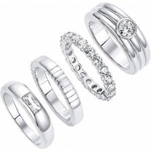 image:imagePAVOI 14K Gold Plated Stackable Rings for Women  Dainty Stackable Gold Ring Set of Four with Cubic Zirconia MultiBands  Trendy Fashion JewelryWhite Gold
