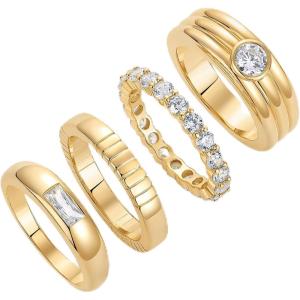 image:imagePAVOI 14K Gold Plated Stackable Rings for Women  Dainty Stackable Gold Ring Set of Four with Cubic Zirconia MultiBands  Trendy Fashion JewelryYellow Gold