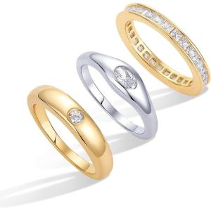 image:imagePAVOI 14K Gold Plated Stackable Rings for Women  Dainty Stackable Gold Ring Set of Three with Cubic Zirconia MultiBands  Trendy Fashion JewelryWhite And Yellow Gold