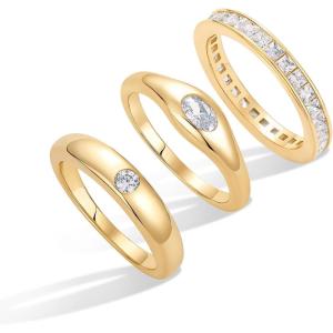 image:imagePAVOI 14K Gold Plated Stackable Rings for Women  Dainty Stackable Gold Ring Set of Three with Cubic Zirconia MultiBands  Trendy Fashion JewelryYellow Gold